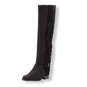 Sam Edelman Josephine boot tall fringe suede OTK slouch black 6